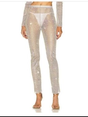 Sheer Crystal Mesh Pants - Sparkling Silver